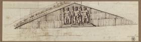Giebelrelief mit Jupiter zwischen Neptun und wohl Pluto & Studien zu Tempeln