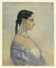 Brustbild einer jungen Frau, im Profil nach rechts gewendet, Clemente Cañeda