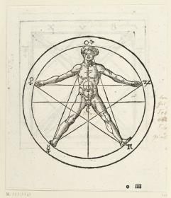 Figur eines nackten Mannes in Pentagramm mit fünf Himmelszeichen