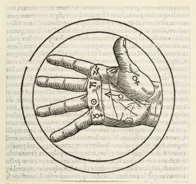 Hand mit sieben Himmelszeichen auf der Handfläche