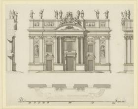 Fassade St. Maria sopra Minerva, Ansicht, Grundriss, zwei Schnitte