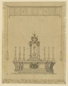 Altar mit Tabernakel, Monstranz und Ostensorium unter Baldachin