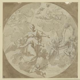 Decken-Rundbild, ein Heiliger wird in den Himmel geleitet