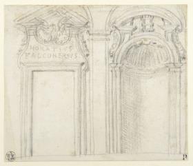 architektonische Details, Türeinfassung mit Inschrift, Falke und Nische