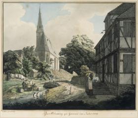 Pfarrhaus und Kirche zu Gronau im Jahr 1814