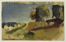 Landschaft mit Bäumen und Mauer bei Narni