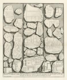Fragmente des antiken Marmorplans von Rom (Forma Urbis)
"Framm[en]ti di Marmo della Pianta di Roma antica" (Marmorfragmente des Plans vom antiken Rom)
In: Le Antichità Romane