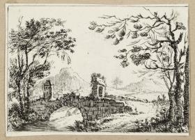 Landschaft: Steinbrücke über einen Fluss