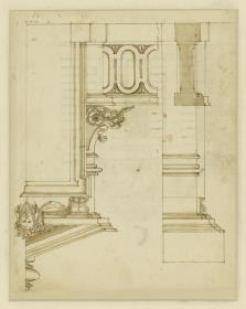 Türumrahmung mit Balustrade, Aufriss und Schnitt