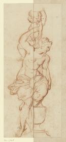 Weibliche Figur mit Kind auf dem Rücken