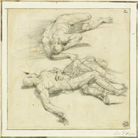 Studien zu drei toten Männern, am Boden liegend (für das Fresko "die Schlacht von Tullus Hostilius gegen die Vejer und Fidenäer")