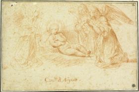 Drei Engel in Anbetung des Christuskindes