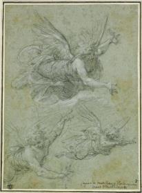 Studien für drei fliegende Engel (für das Gemälde der Himmelfahrt Christi in der Capella Olgiati in Santa Prassede in Rom)