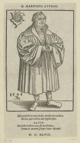 Martin Luther mit Buch in den Händen, stehend nach rechts