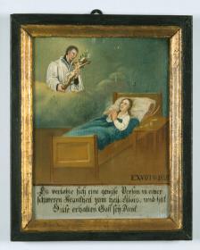 Ex Voto 1829. Es verlobte sich eine gewise Person in einer schweren Krankheit zum heil. Alois. und hat Hilfe erhalten. Gott sey Dank.