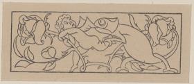Vignette mit Putto, Chameleon und zwei Rosen