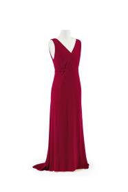Bordeauxrotes Abendkleid mit kurzer Schleppe und Cape