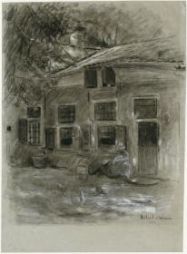 Holländisches Haus mit sitzender Frau