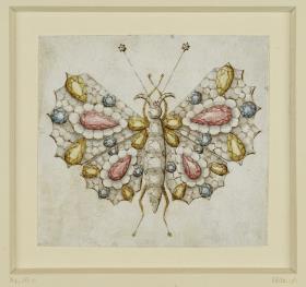 Goldschmiedeentwurf, Schmetterling aus farbigen Steinen