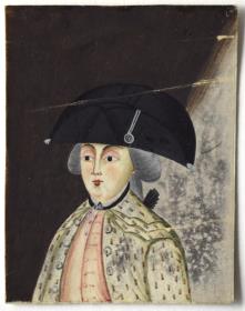 Porträt eines Herrn in Habit mit Zopfperücke und Dreispitz