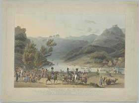 This view of the Fording of the River Mondego by the Allied Army on the 21th Sept. 1810