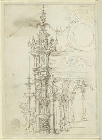 Ornamentale architektonische Konstruktion (linker, oberer Teil, zugehörig sind fol. 20v, 30r und v)