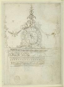 Ornamentale architektonische Konstruktion (obere Mitte, zugehörig sind fol. 18v, 20v, 30r)