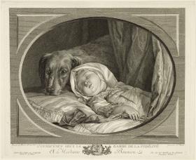 Die Unschuld bewacht von der Treue (L'Innocence sous la garde de la Fidélité): ein Hund bewacht ein schlafendes Kleinkind