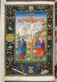 Kanonbild Christus am Kreuz mit Maria und Johannes (aus Missale Romanum, geschrieben für Giulio de'Medici (Papst Clemens VII.))