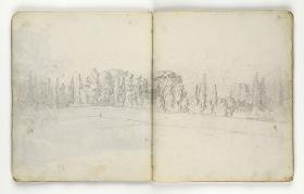 Landschaft mit Bäumen und Gebäuden