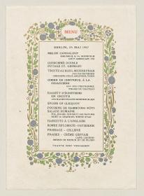 Menu (Menükarte. British Journalists to Germany. Berlin 29. Mai 1907)