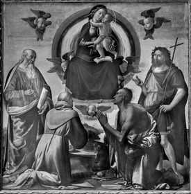 Maria mit dem Kind in der Glorie von vier Heiligen verehrt