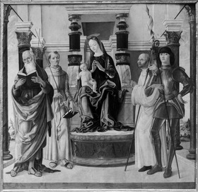 Thronende Maria mit dem Kind und vier Heiligen
