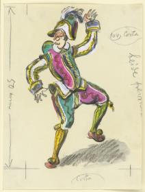 Kostümfigurine für die Revue "Von Mund zu Mund": Harlekin