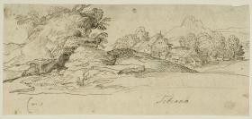 Landschaft mit Dorf