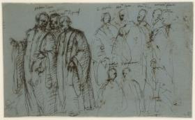 Skizze zu einem Gruppenbild venezianischer Senatoren (Stefano Tiepolo im Gespräch mit Matio Dandolo und Girolamo Priuli), Entwurf für ein Gemälde in der Sala del Collegio des Dogenpalastes