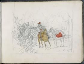 Reiter mit Lanze und Packpferd
