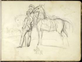 Reiter und Pferd beieinanderstehend