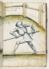 Der andere rennt ihn mit dem Schwert an. Fecht- und Ringerbuch der Brüder vom Stain (nach Talhoffer)
