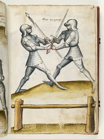 Das Ringen um die Schwerter mit überkreuzten Armen. Fecht- und Ringerbuch der Brüder vom Stain (nach Talhoffer)