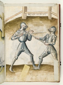 Der eine sucht dem andern das Schwert zu entreißen. Fecht- und Ringerbuch der Brüder vom Stain (nach Talhoffer)
