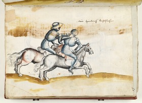Ringkampf zu Pferd. Fecht- und Ringerbuch der Brüder vom Stain (nach Talhoffer)