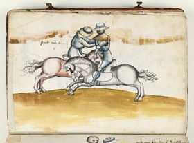 Ringkampf zu Pferd. Fecht- und Ringerbuch der Brüder vom Stain (nach Talhoffer)