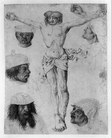 Der gekreuzigte Christus, Studienköpfe und Handstudie aus einer Kreuzigung