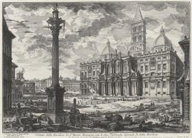 Ansicht der Basilica Santa Maria Maggiore mit den beiden seitlichen Gebäuden (aus: Vedute di Roma)