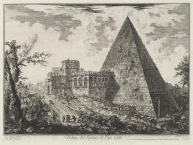 Ansicht der Pyramide des Gaius Cestius (aus: Vedute di Roma)
