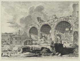 Ansicht der Überreste des Speisesaals der Domus Aurea des Nero, gewöhnlich Tempio della Pace (aus: Vedute di Roma)