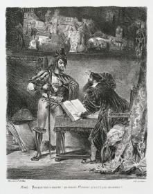 Mephisto bei Faust im Studierzimmer. Illustration zu Goethe: Faust