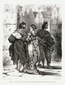 Faust versucht Gretchen zu verführen / Faust cherchant à séduire Marguérite. Illustration zu Goethe: Faust
