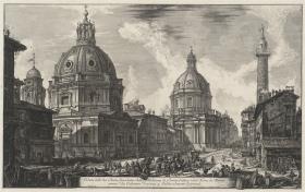 Ansicht der beiden Kirchen nahe der Trajanssäule, die eine Madonna di Loreto, die andere Nome di Maria genannt (aus: Vedute di Roma)